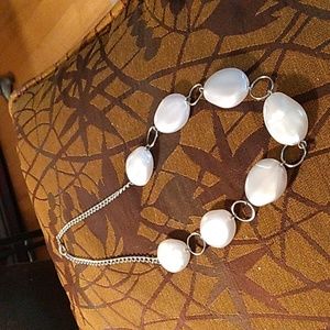 Silvertone necklace with pearlized look coin dot shapes 18 inch necklace